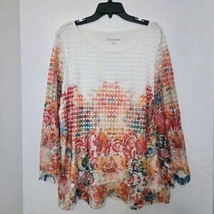 SOFT SURROUNDINGS Flores Lace Ombré Long Sleeve Tunic Top Size XL NWOT‎